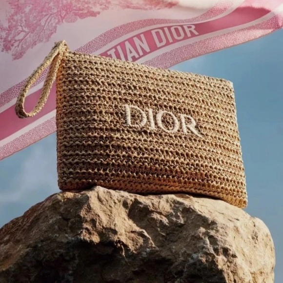 Dior Raffia Summer Clutch Make Up Pouch VIP Gift Handbag Novelty Authentic NEW - Picture 5 of 8